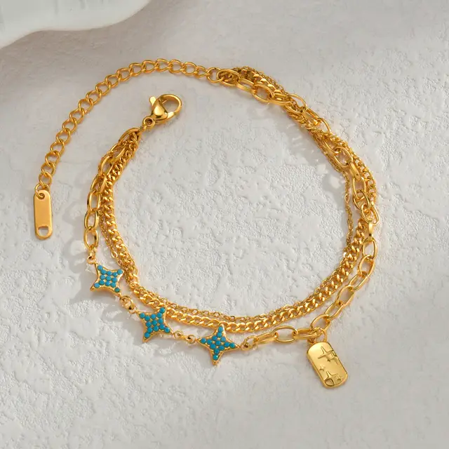 Light Luxury Retro Style Pendant Stainless Steel Bracelet Golden Blue Diamond - Shop at LoveMi