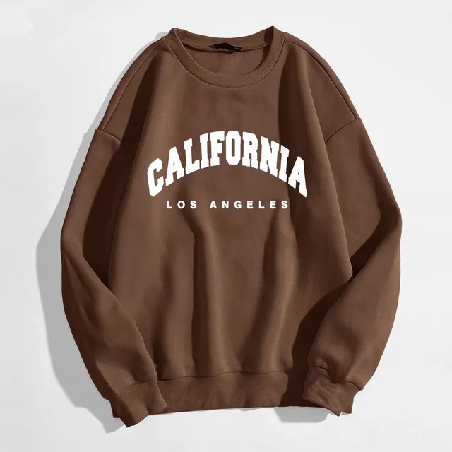 Womens Hoodies Long Sleeve Graphic California Letters Print Brown - Shop at LoveMi