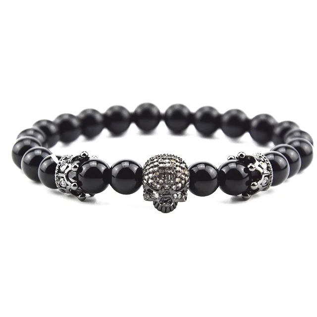 Design Volcanic Rock Beaded Crown Zircon Bracelet Bright Black Black - Shop at LoveMi
