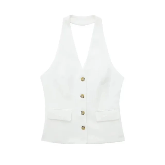Women's Waistcoat Linen Vest Suit White Top - Shop at LoveMi