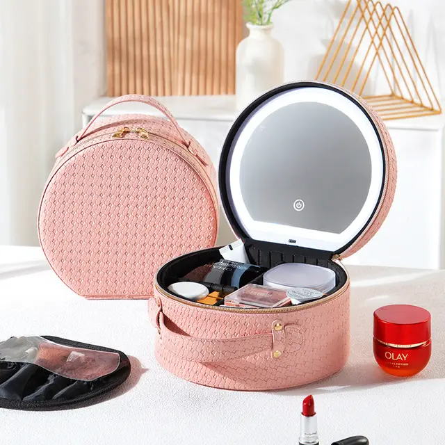 LED With Light Cosmetic Bag Crossbody Bag Small Round Bag Pink Tricolor Light - Shop at LoveMi