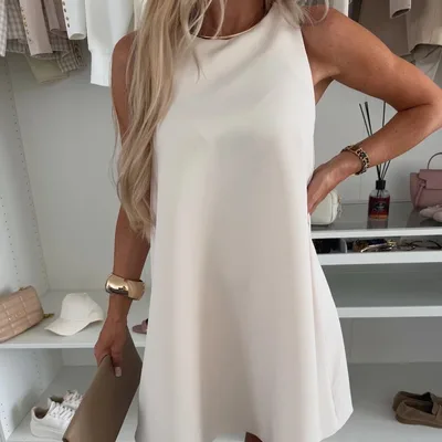 Lady Temperament Sleeveless Solid Color Mini Dress White - Shop at LoveMi