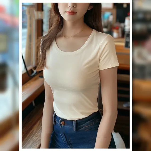 Slim fit Slimming Bottoming Shirt High Elastic Top Apricot - Shop at LoveMi