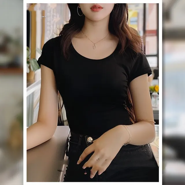 Slim fit Slimming Bottoming Shirt High Elastic Top Black - Shop at LoveMi