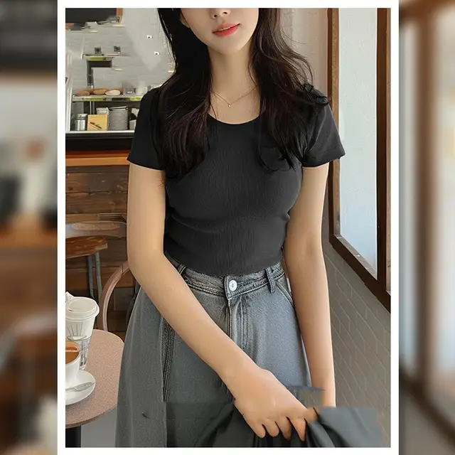 Slim fit Slimming Bottoming Shirt High Elastic Top Dark Gray - Shop at LoveMi