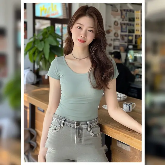 Slim fit Slimming Bottoming Shirt High Elastic Top Green - Shop at LoveMi