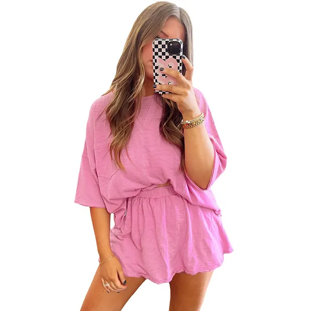 Summer Pure Color All matching Leisure Suit Rose Red - Shop at LoveMi