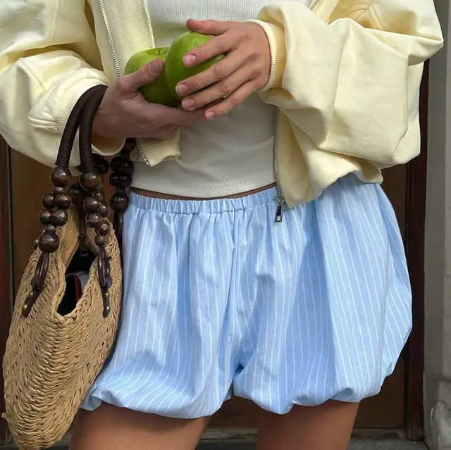 Striped Balloon Pants Casual Shorts Women's Fashion Blue - Shop at LoveMi