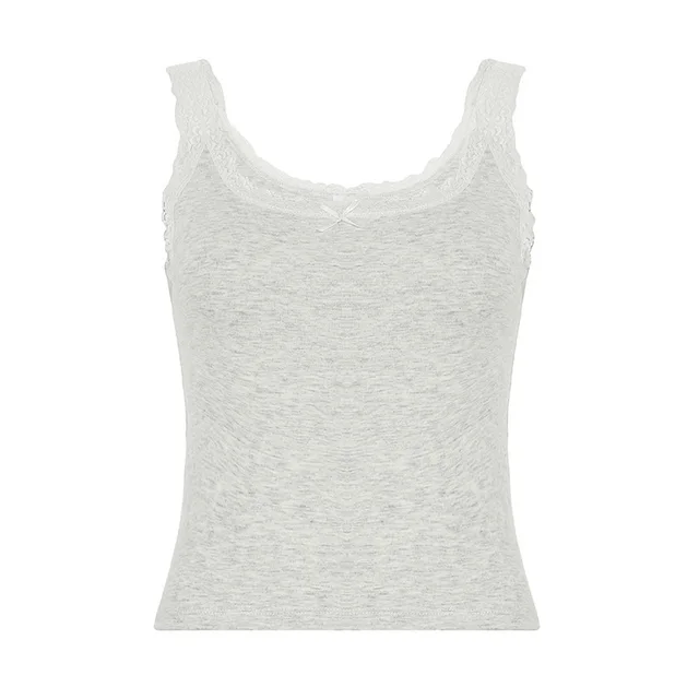 Sweet And Spicy Style Lace Bow Vest Street U neck Slim Fit Easy Matching Sling Gray - Shop at LoveMi
