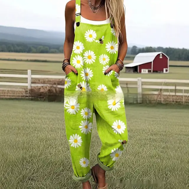 Women's Printed Pocket Wide Leg One piece Trousers A01 - Shop at LoveMi