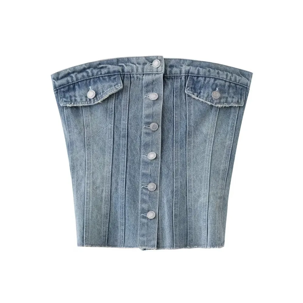 Women's Fashion Denim Short Top - Light Blue - View 1