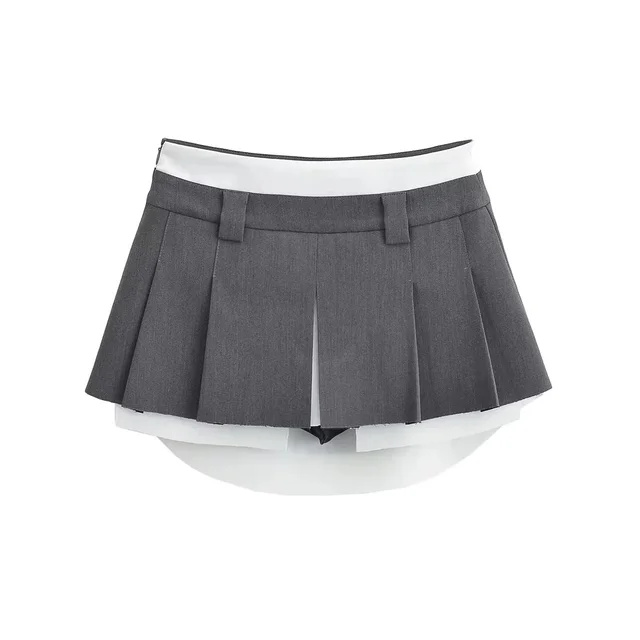 Low Waist Skirt Retro Hip wrapped Pleated Skirt Gray Without Bag - Shop at LoveMi