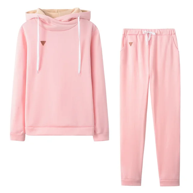 Women's Fleece Leather Seal Long Sleeve Hooded Casual Sports Suit Pink - Shop at LoveMi