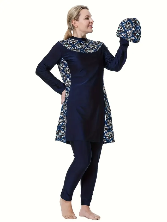 Loose Plus Size Fat Women Conservative Swimwear Navy Blue - Shop at LoveMi