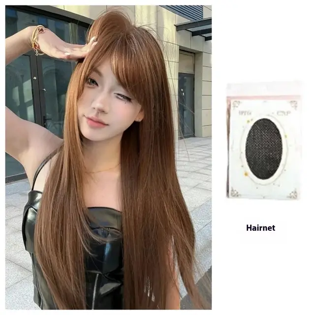 Wig Female Warm Brown Long Straight Hair Age Reducing Brown Hair Net - Shop at LoveMi