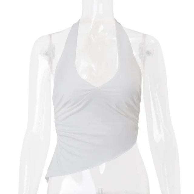 Halter Strap Irregular Solid Color Vest Top For Women White - Shop at LoveMi