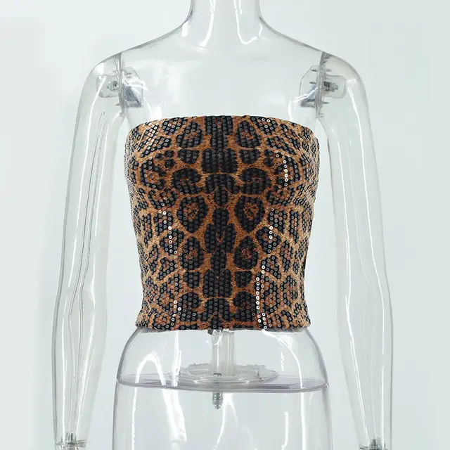 Women's Leopard Print Sequined Bandeau Slim fit Inner Vest Leopard Print - Shop at LoveMi