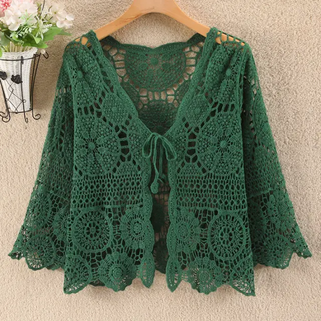 Knitted Hollow Cardigan Thin Sun proof Coat Dark Green - Shop at LoveMi