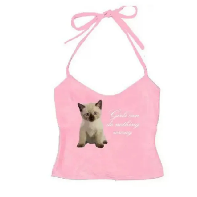Female European And American Printed Bow Camisole Vest Pink - Shop at LoveMi