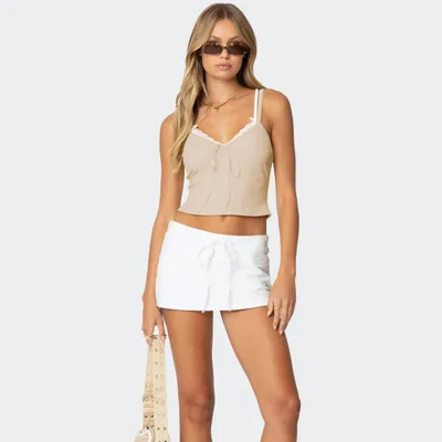 Women's Bow Collage Contrast Color Lace Fake Two piece Top Apricot - Shop at LoveMi