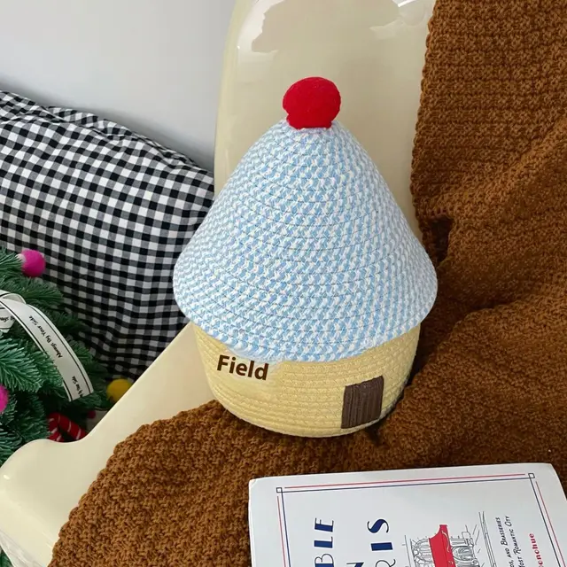 Cute Cotton Thread Woven Storage Basket Blue Top Cute And Fun Small - Shop at LoveMi