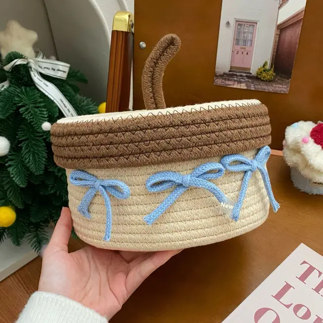 Cute Cotton Thread Woven Storage Basket Cappuccino Off White - Shop at LoveMi