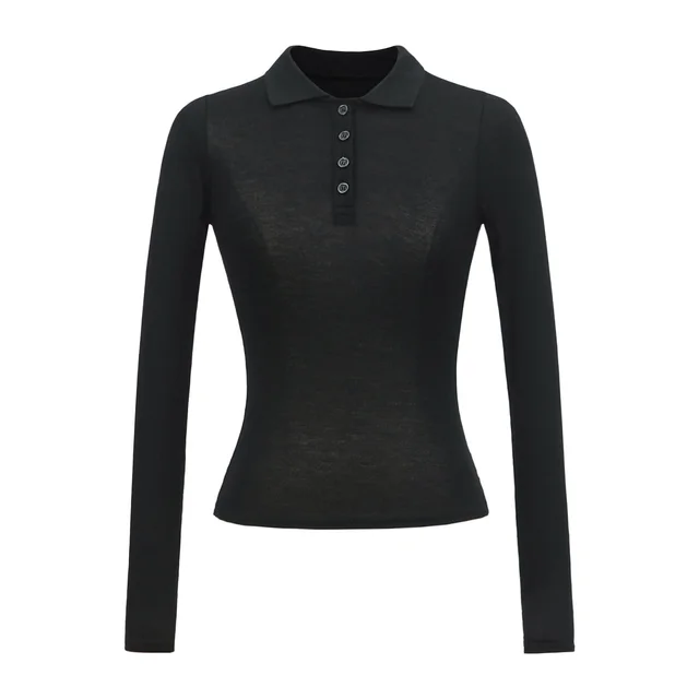 New Slim Fit Lapel Bottoming Top T shirt Black - Shop at LoveMi