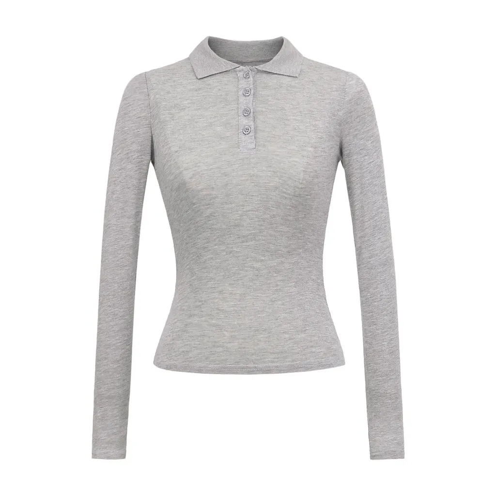 New Slim Fit Lapel Bottoming Top T-shirt - Gray