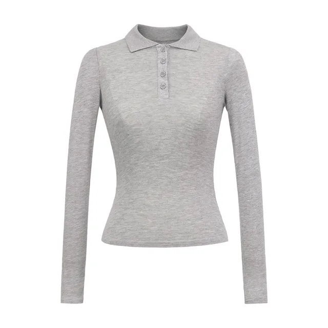 New Slim Fit Lapel Bottoming Top T shirt Gray - Shop at LoveMi