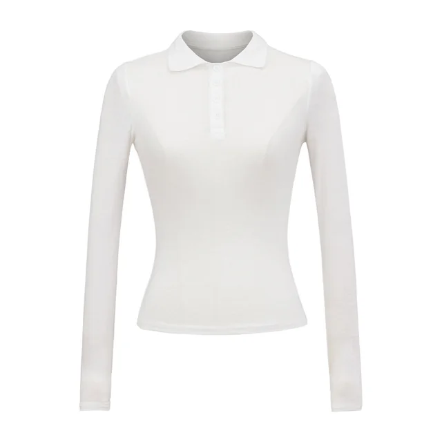 New Slim Fit Lapel Bottoming Top T shirt White - Shop at LoveMi