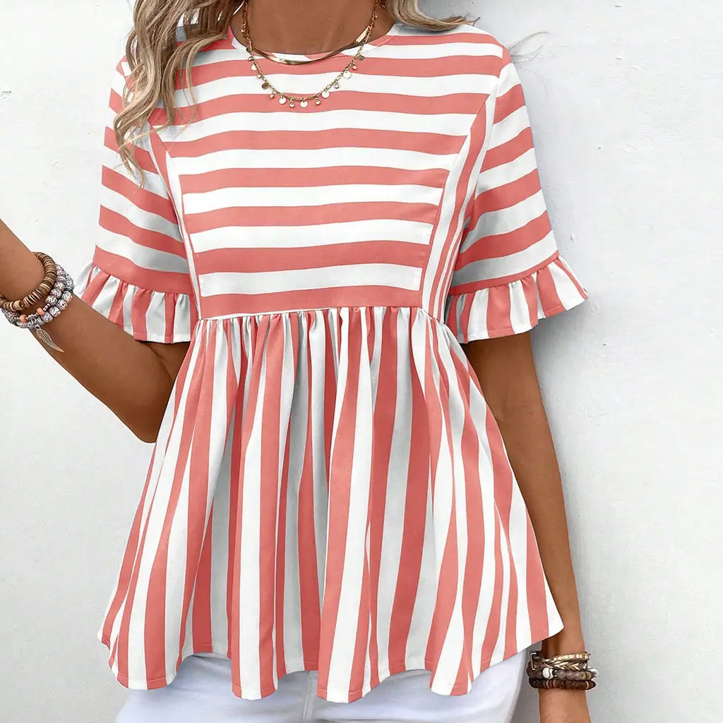 Ruffled Sleeves Summer Women's Top Shirt - Orange