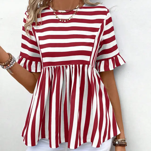 Ruffled Sleeves Summer Women's Top Shirt Red - Shop at LoveMi
