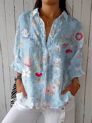 Women's Creative Fashion 3D Printing Lapel Casual Shirt - 1224441 Sx2623