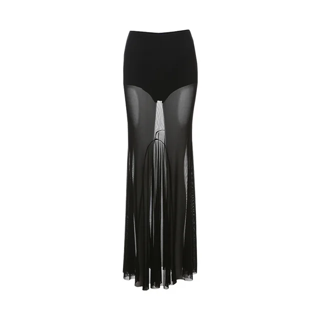Women's Solid Color Slim fitting Suspenders Vest Fashion Low Waist Voile Skirt Black Skirt - Shop at LoveMi