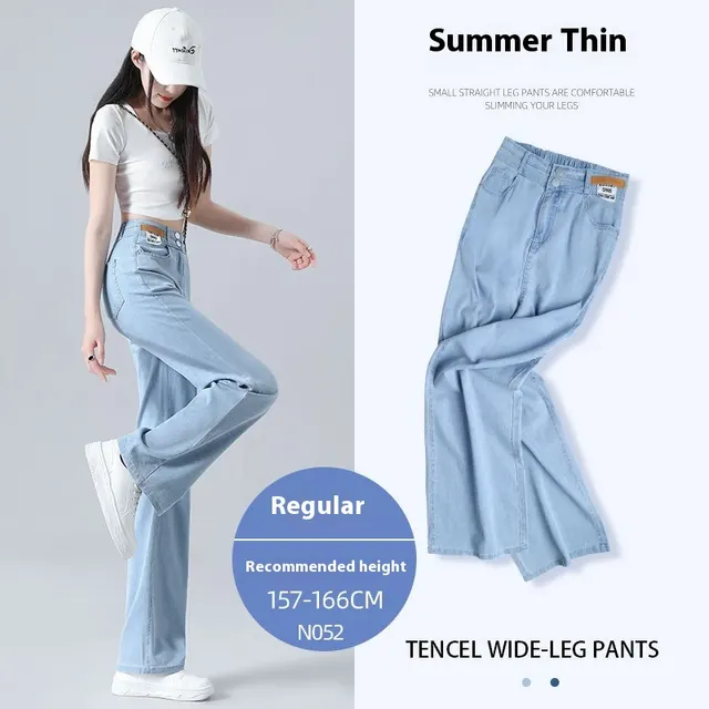 Light Color Lyocell Jeans Women's Summer Thin Wide leg Pants Light Retro Common Style - Shop at LoveMi
