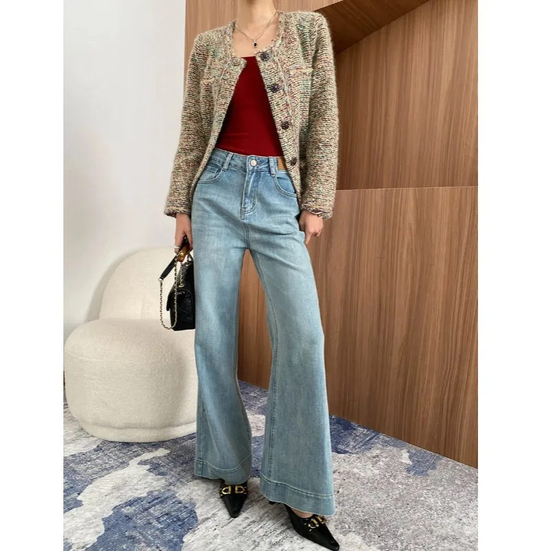 Soft Elastic Washed High Waist Skinny Loose Wide Leg Jeans Light Blue - Shop at LoveMi