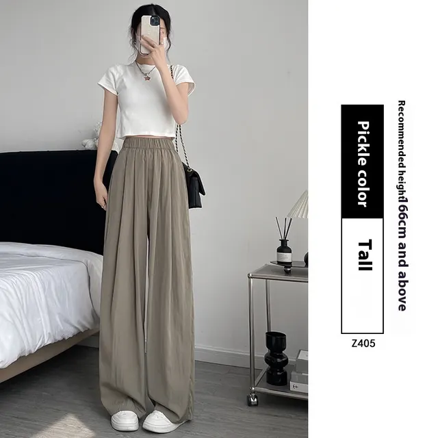 Loose Drape Casual Straight leg Thin Ice Silk Wide leg Pants Picklesgreen Tall - Shop at LoveMi