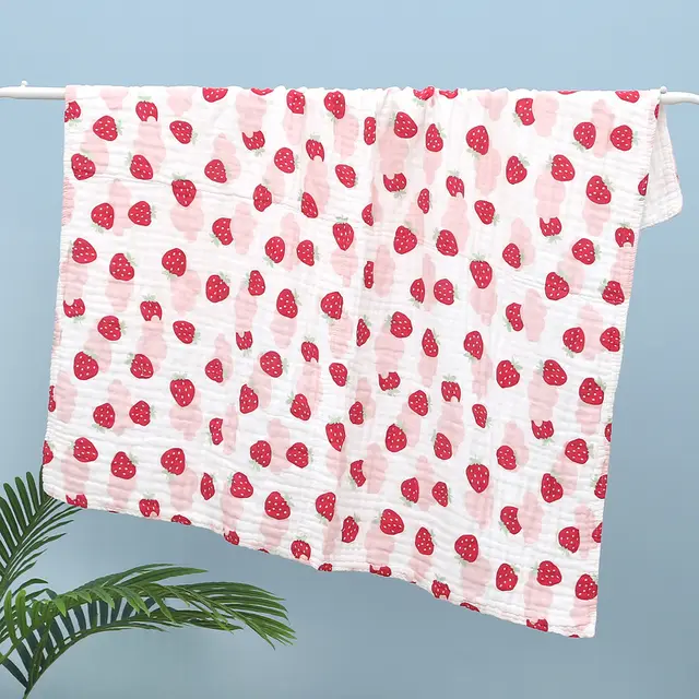 Six layer Children's Quilts Pure Cotton Towel Bed Seersucker Bath Towel Red Strawberry - Shop at LoveMi