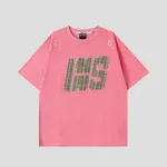Woven Paste Cloth Embroidery Short Sleeve Loose Cotton Half Sleeves T-shirt - Pink