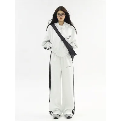 American Fashion Fried Street Sports Suit Light Gray Suit - Shop at LoveMi