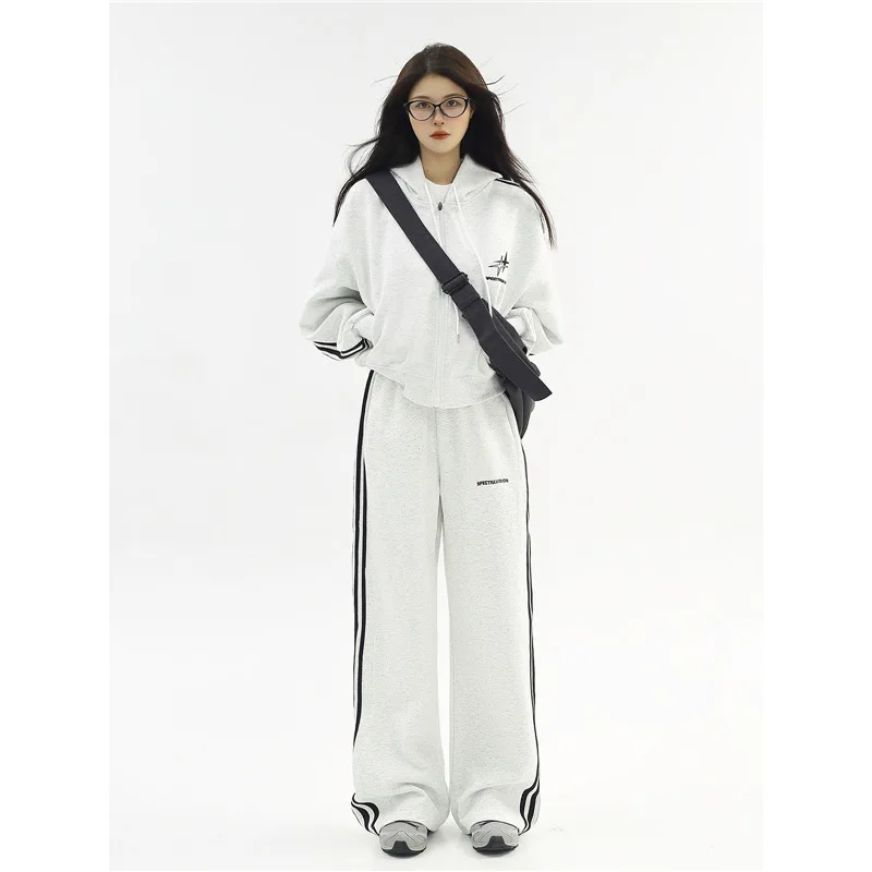 American Fashion Fried Street Sports Suit - Light Gray Suit