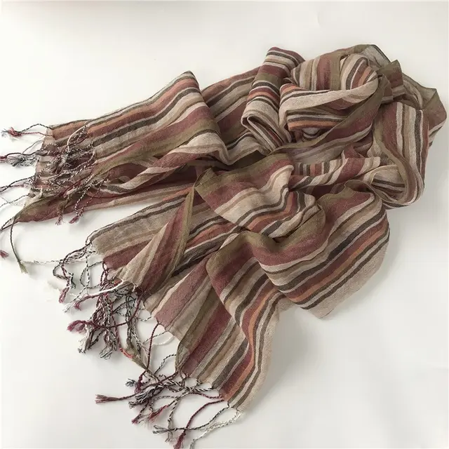 Thin Cotton And Linen Plaid Scarf Soft Neck Shawl Brown Clause - Shop at LoveMi