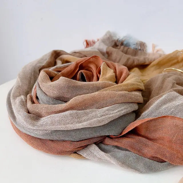 Thin Cotton And Linen Plaid Scarf Soft Neck Shawl Stripe Style - Shop at LoveMi