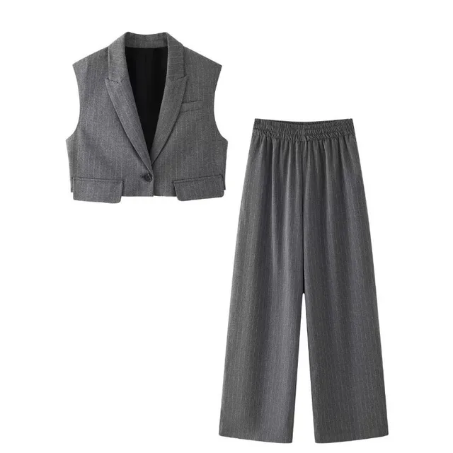 Sleeveless Short Vest Top Wide Leg Trousers Gray - Shop at LoveMi