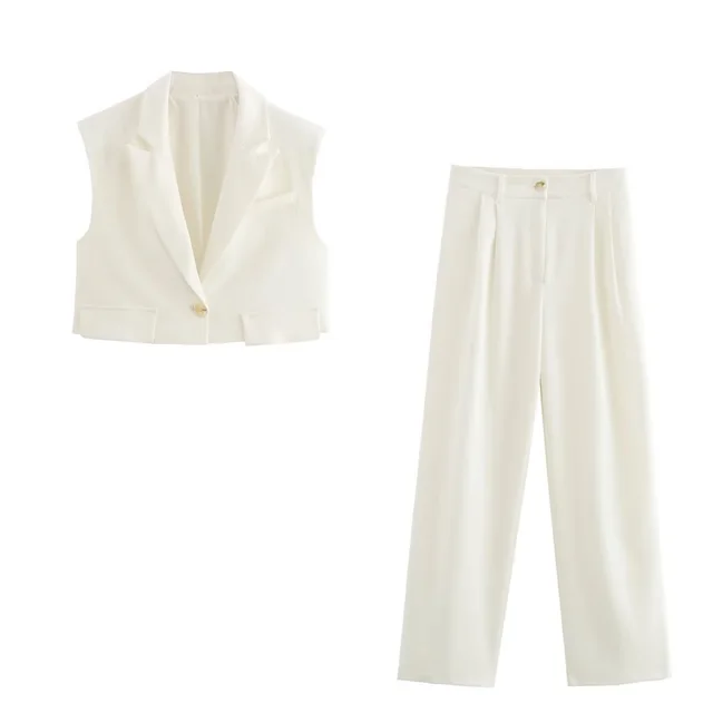Sleeveless Short Vest Top Wide Leg Trousers White - Shop at LoveMi