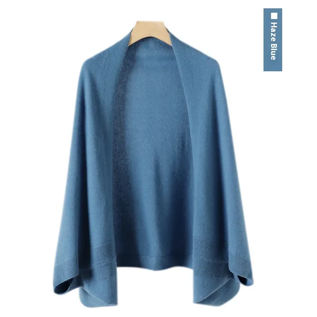 Women's Cashmere Shawl Knitting Cape Dual Purpose Scarf Haze Blue - Shop at LoveMi