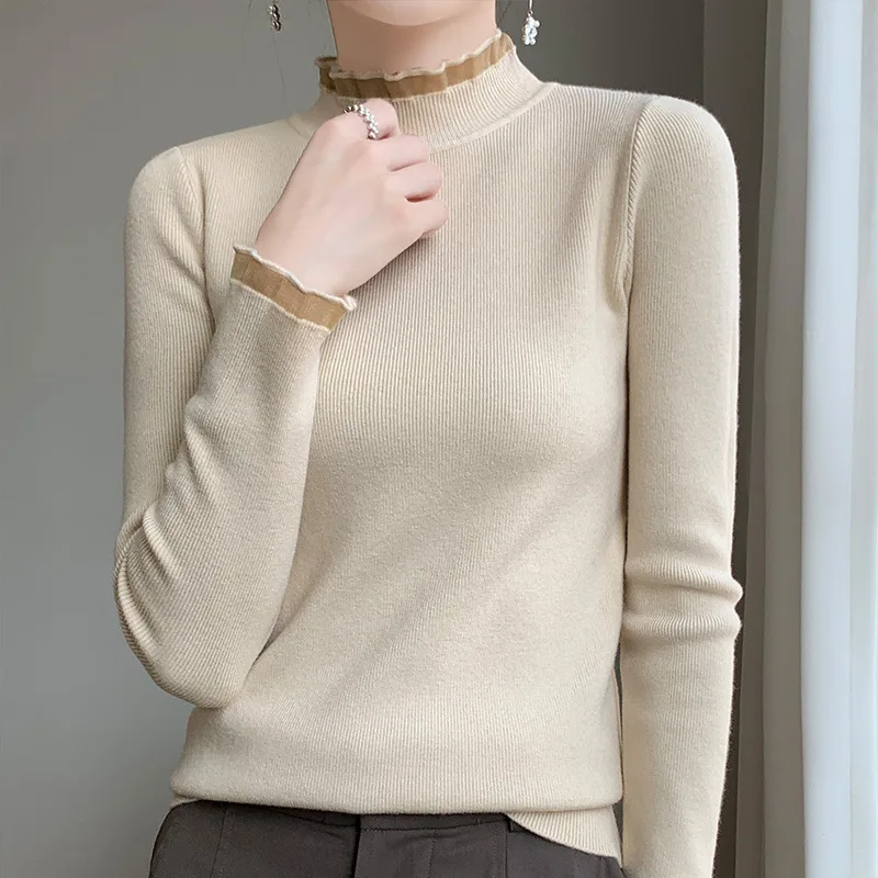 Women's Half Turtleneck Sweater Inner Wear Sweater Beige - Shop at LoveMi