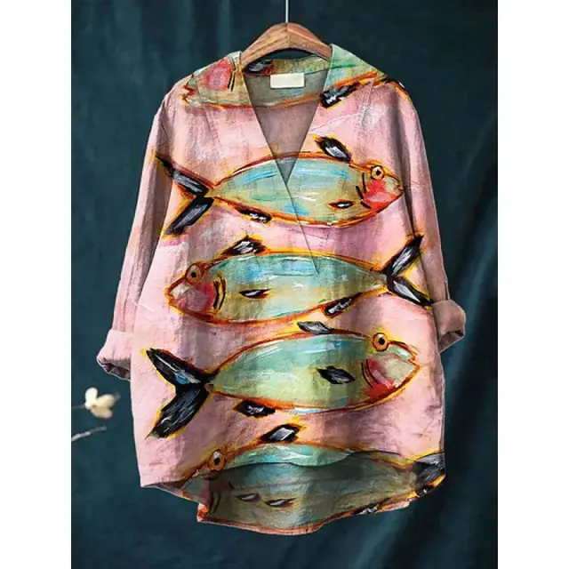 Autumn Collarless Long sleeved Women's Shirt Long Sweater Casual Shirt Style 8 - Shop at LoveMi