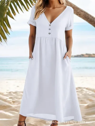 Solid Color Temperament Commute Dress White - Shop at LoveMi