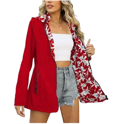 Printed Women's Zipper Windbreaker Japanese And Korean Fashion Double sided Wear Red - Shop at LoveMi
